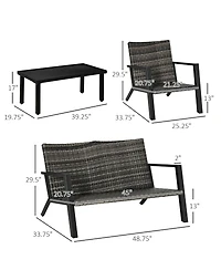Outsunny 4 Piece Patio Furniture Set, 2 Pe Wicker Chairs, Loveseat,