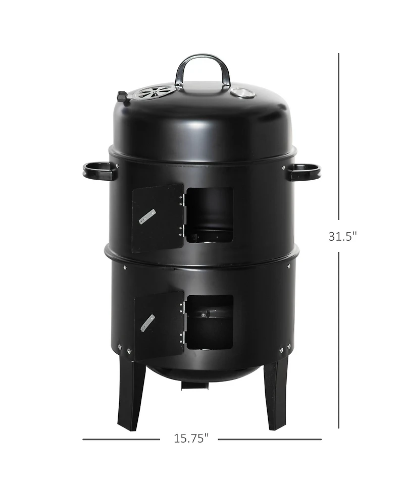 Outsunny 3-In-1 Outdoor Charcoal Bbq Smoker and Grill with 2 Cooking Racks