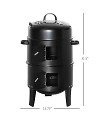Outsunny 3-In-1 Outdoor Charcoal Bbq Smoker and Grill with 2 Cooking Racks