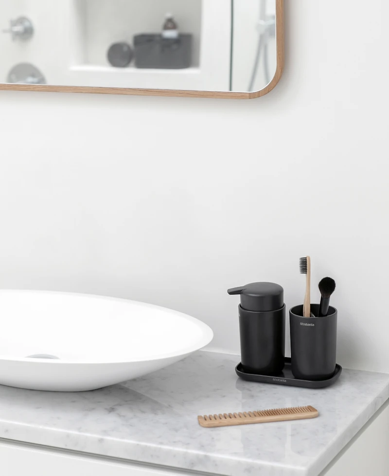 Renew Bathroom Accessory Set of  3 - Soap Dispenser, Toothbrush Holder and Tray