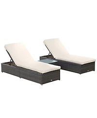 Outsunny Pool Furniture, 2 Chaise Lounge Chairs & Table, Cushioned,