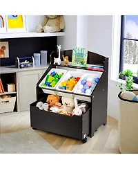 Kids Wooden Toy Storage Unit Organizer w/Rolling Box & Plastic Bins