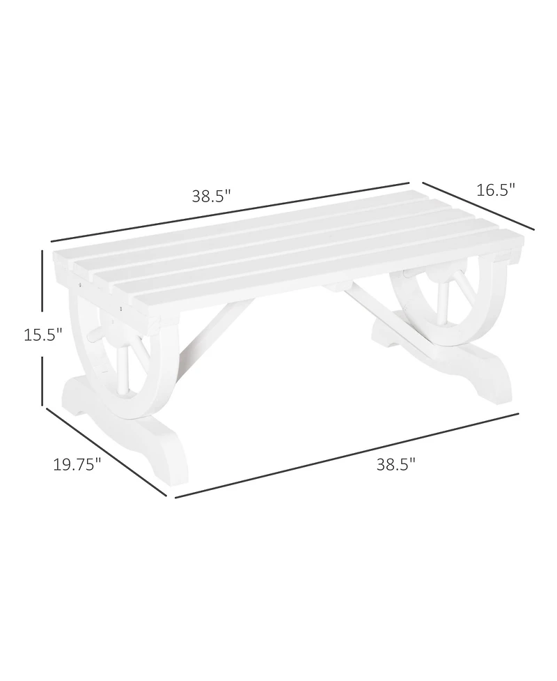 Outsunny 2-Person Garden Bench Outdoor Wagon Wheel Porch Bench for Backyard, Patio, Garden White