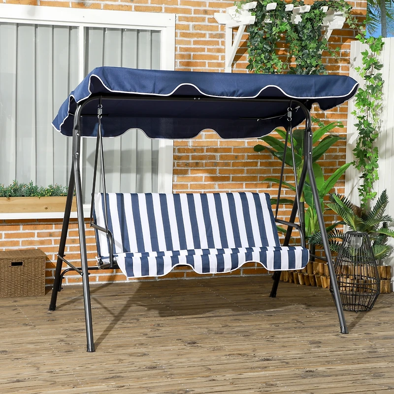 Outsunny 3-Seat Outdoor Patio Swing Chair w/ Tilt Canopy Cushion Dark