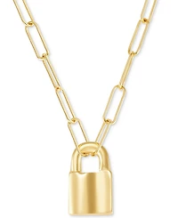 Padlock Paperclip Link Pendant 18" Necklace in 14k Gold-Plated Sterling Silver