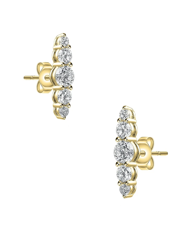 Sterling Silver Cubic Zirconia 5-Stone Linear Journey Earrings
