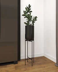Black Metal Indoor Outdoor Tall Planter with Removable Stand, 12" x 12" x 36"