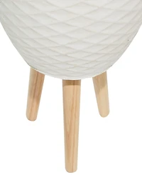 White Ceramic Indoor Outdoor Planter with Wood Legs Set of 2