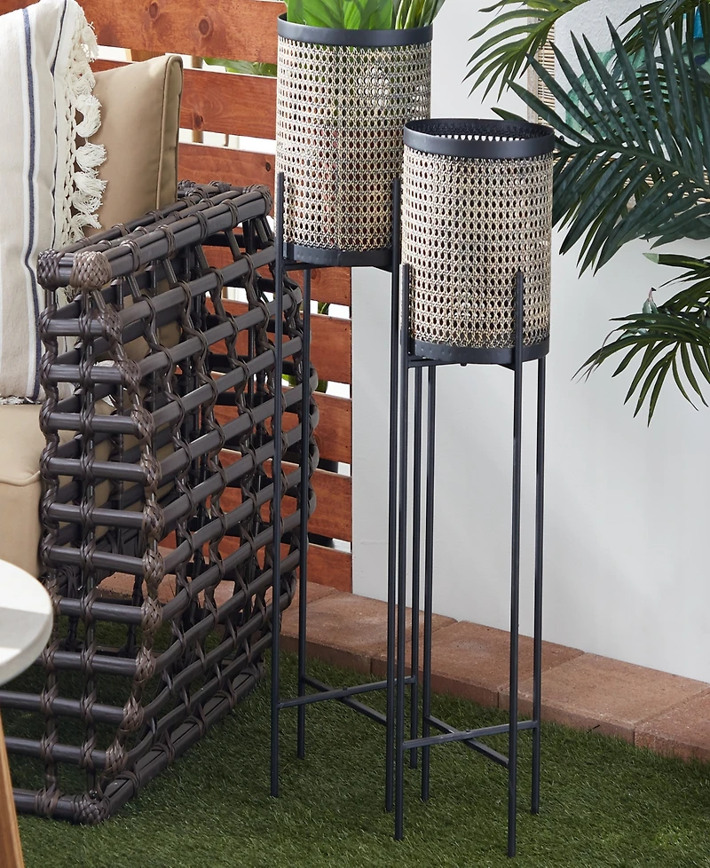 Gold-Tone Metal Indoor Outdoor Planter with Removable Stand Set of 2