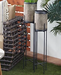 Gold-Tone Metal Indoor Outdoor Planter with Removable Stand Set of 2