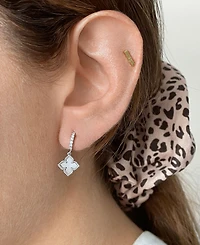Adornia Silver Plated Floral Dangle Hoop White Imitation Mother of Pearl Earrings