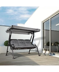 Outsunny Outdoor Patio Porch Swing Bench with Included Adjustable Shade Awning & Comfort Padded Seating for Three People, Black