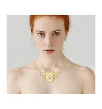 Young Adults/Teens 14k Yellow Gold Plated with -Like Cubic Zirconia Triple Daisy Flower Chevron Pendant Necklace