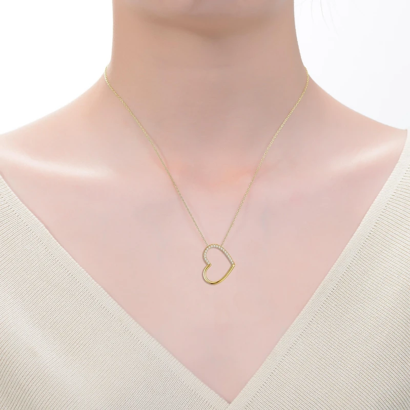 Sterling Silver 14k Gold Plated with Cubic Zirconia Heart Pendant Necklace