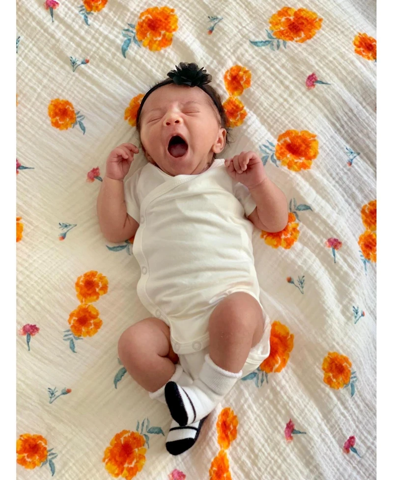 Malabar Baby Baby Gots Certified Organic Cotton Muslin Swaddle, Marigold