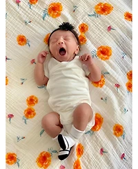 Malabar Baby Baby Gots Certified Organic Cotton Muslin Swaddle, Marigold