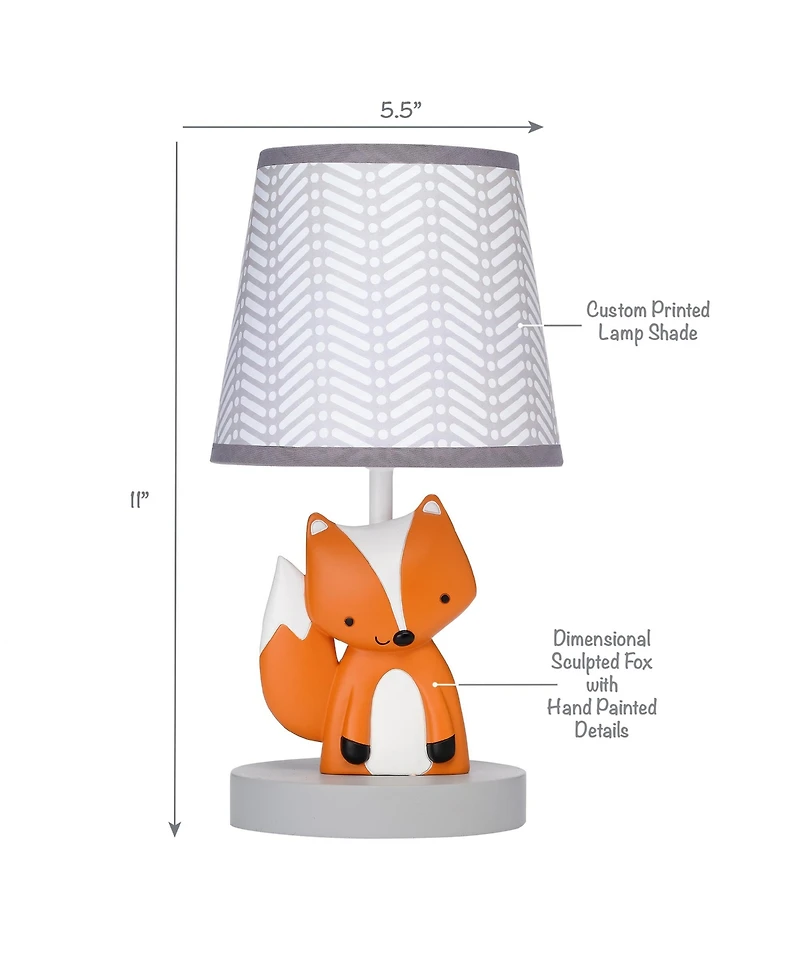 Bedtime Originals Acorn Gray/White/Orange Fox Nursery Lamp with Shade & Bulb