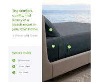 Cariloha Resort 4-Piece Sateen Sheet Set |Coconut Milk | Cal King Viscose Material Thermal-Regulating, Extra Soft Cooling Sheets