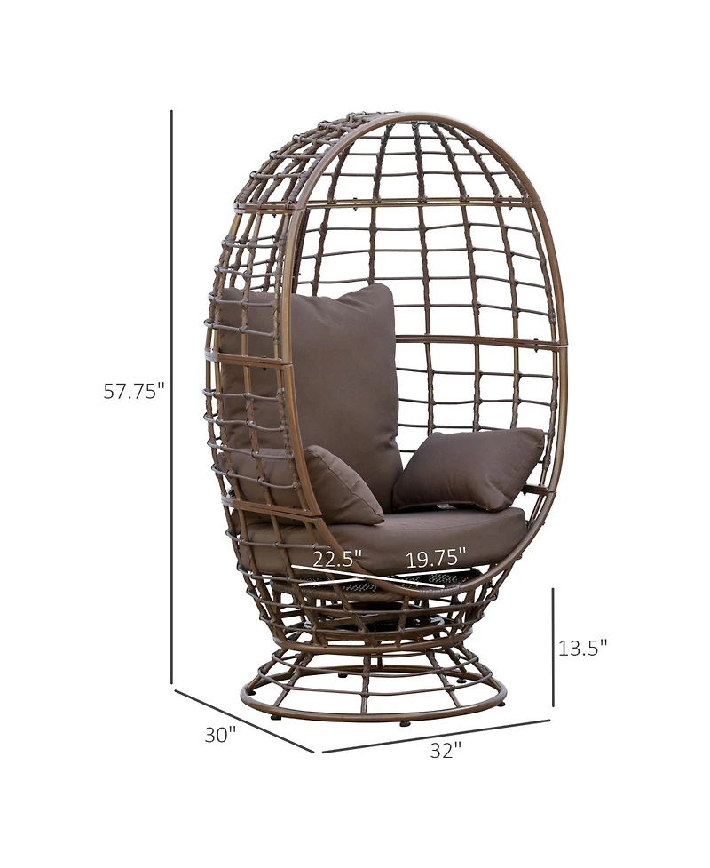 Outsunny Wicker Egg Chair, 360 Rotating Indoor Outdoor Boho Basket Seat with Cushion and Pillows for Backyard, Porch, Patio, Garden, Handwoven All-Wea