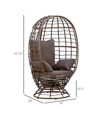 Outsunny Wicker Egg Chair, 360 Rotating Indoor Outdoor Boho Basket Seat with Cushion and Pillows for Backyard, Porch, Patio, Garden, Handwoven All-Wea