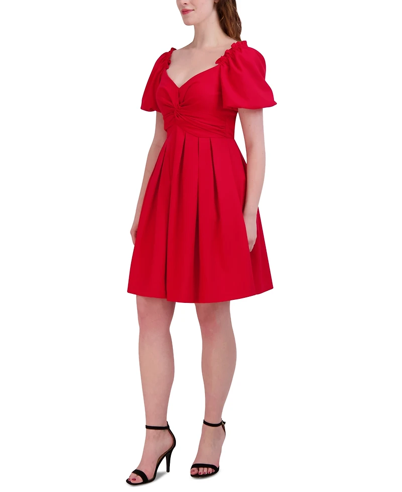 julia jordan Women's Knot-Front Short-Sleeve Pleated Dress