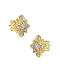 4 Prong 14K Gold Plated and Cubic Zirconia Floral Stud Earrings