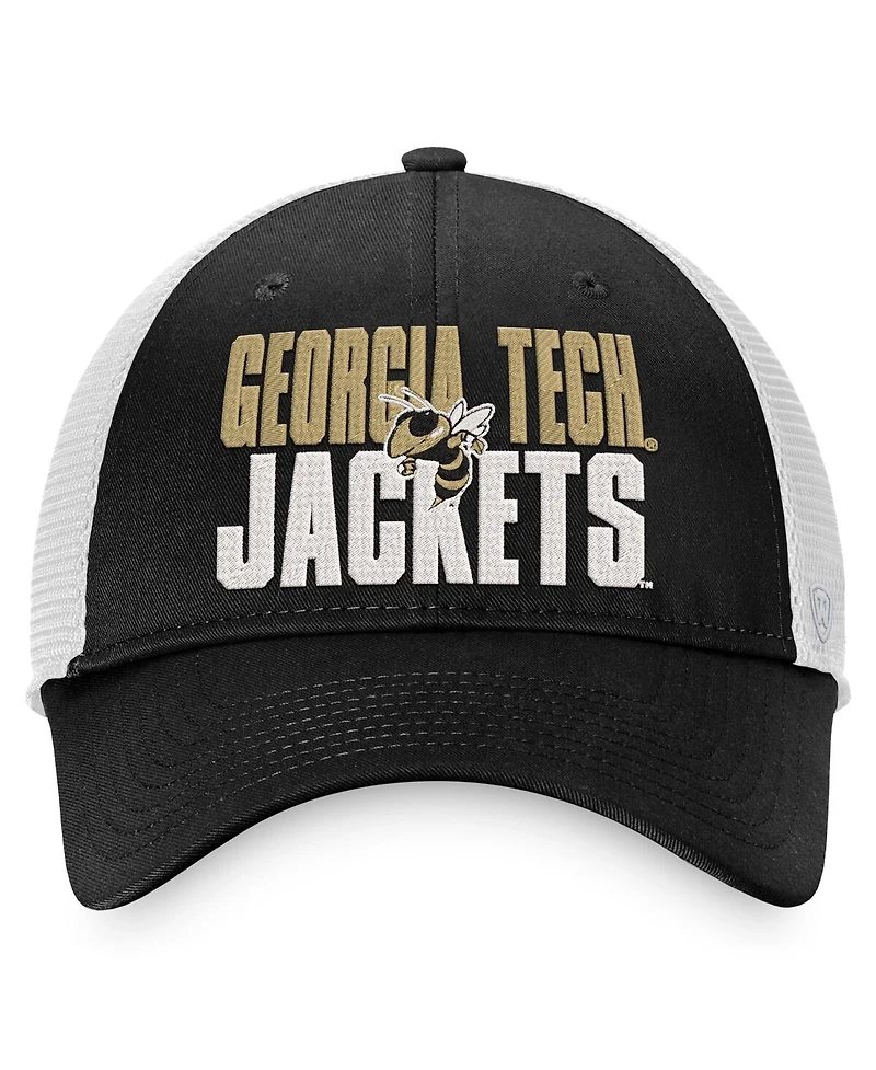 Men's Top of the World Black, White Georgia Tech Yellow Jackets Stockpile Trucker Snapback Hat
