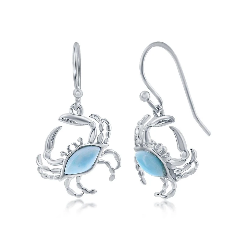 Sterling Silver Larimar Crab Earrings