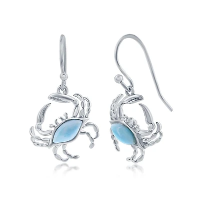 Sterling Silver Larimar Crab Earrings