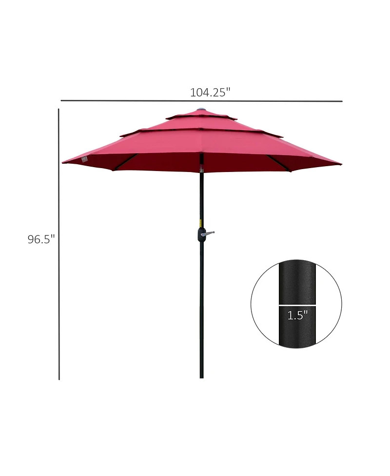 Outsunny 104.25" 3-Tier Patio Umbrella, Outdoor Market Umbrella with Crank and Push Button Tilt for Deck, Backyard and Lawn, Red