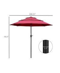 Outsunny 104.25" 3-Tier Patio Umbrella, Outdoor Market Umbrella with Crank and Push Button Tilt for Deck, Backyard and Lawn, Red