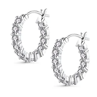 Genevive Sterling Silver White Gold Plated Cubic Zirconia Inside-Out Round Chunky Hoop Earrings