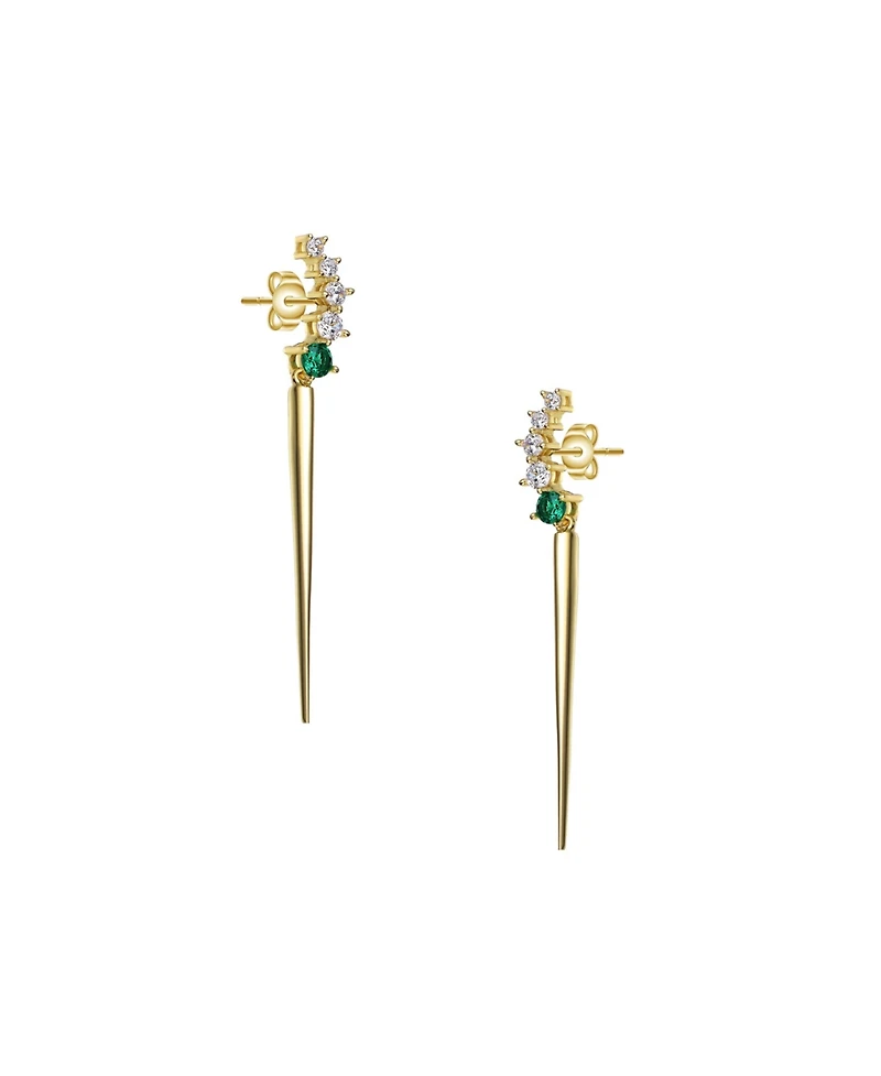 Elegant Waterfall Spike Dangle Earrings 14k Yellow Gold Plating with Green & Cubic Zirconia