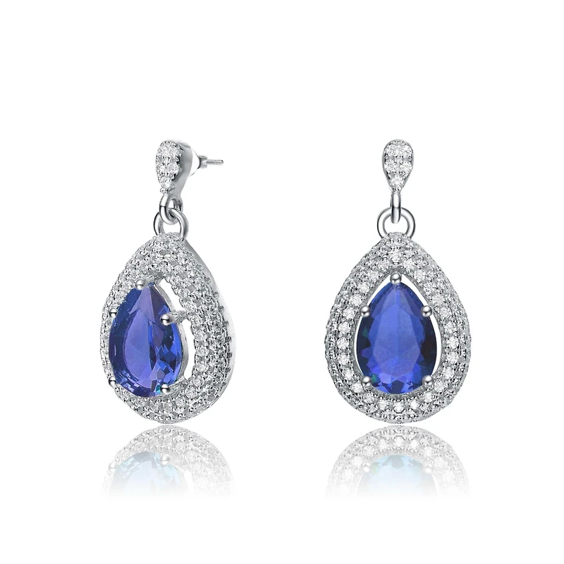 Genevive Sterling Silver White Gold Plated Cubic Zirconia Pear Drop Earrings