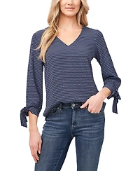 CeCe Women's Long Sleeve Garden Geo Tie Sleeve Blouse