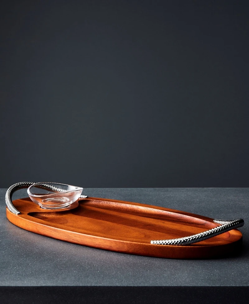 Nambe Braid 18" Wood Appetizer Serving Board with Dipping Dish