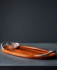 Nambe Braid 18" Wood Appetizer Serving Board with Dipping Dish