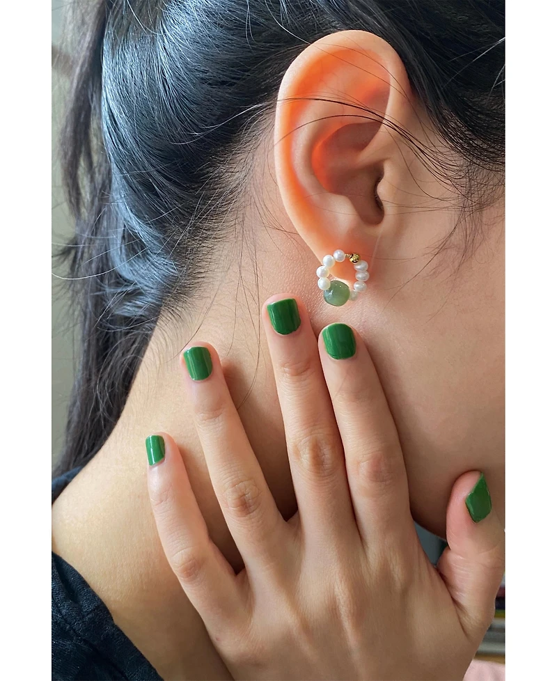 Isa — Beaded pearl jade hoop earrings