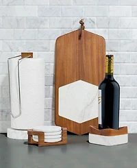 Nambe Chevron Wine Coaster in Acacia Wood and Marble
