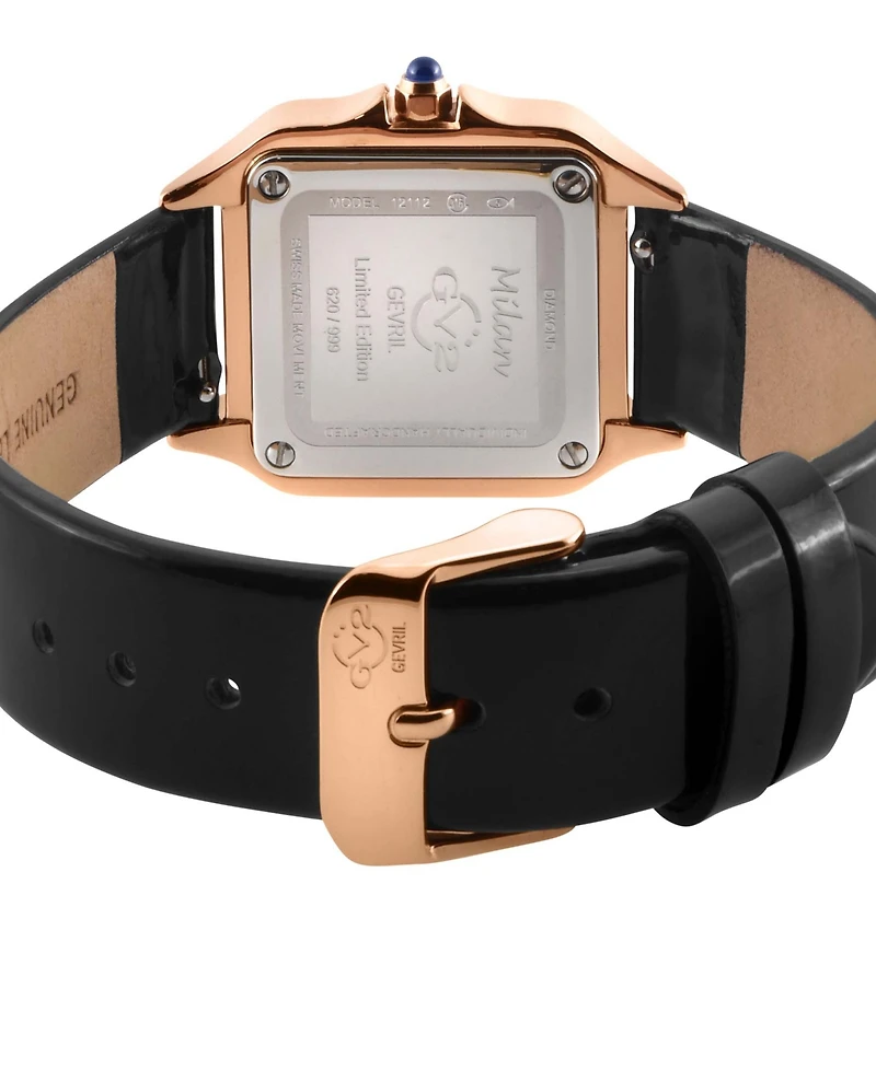 GV2 by Gevril Women's Milan Swiss Quartz Black Leather Watch 27.5mm