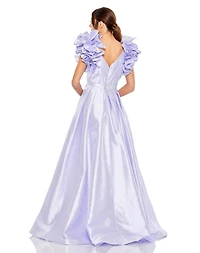 Mac Duggal Women's Flutter Sleeve V Neck Front Slit Ball Gown
