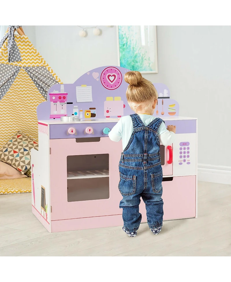Costway 2 in 1 Kids Play Kitchen & Cafe Restaurant Wooden Pretend Cooking Playset Toy