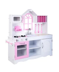 Costway Kids Wood Kitchen Toy Cooking Pretend Play Set Toddler Wooden Playset