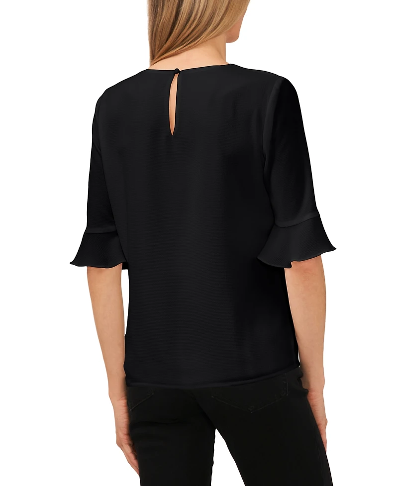 CeCe Women's Ruffled-Cuff 3/4-Sleeve Crew Neck Blouse