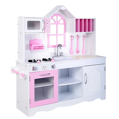 Costway Kids Wood Kitchen Toy Cooking Pretend Play Set Toddler Wooden Playset