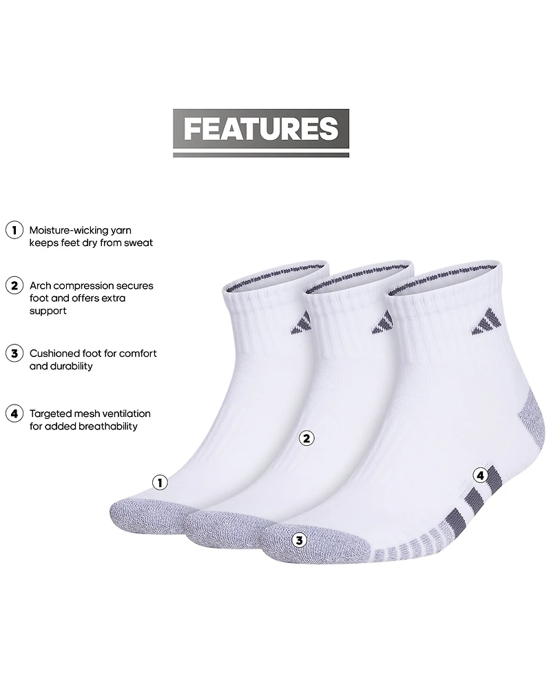 adidas Men's 3-pk. Cushioned Quarter Logo Socks