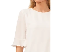 CeCe Women's Ruffled-Cuff 3/4-Sleeve Crew Neck Top