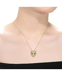 14k Yellow Gold Plated with Green & Cubic Zirconia 3D Panther Head Pendant Layering Necklace