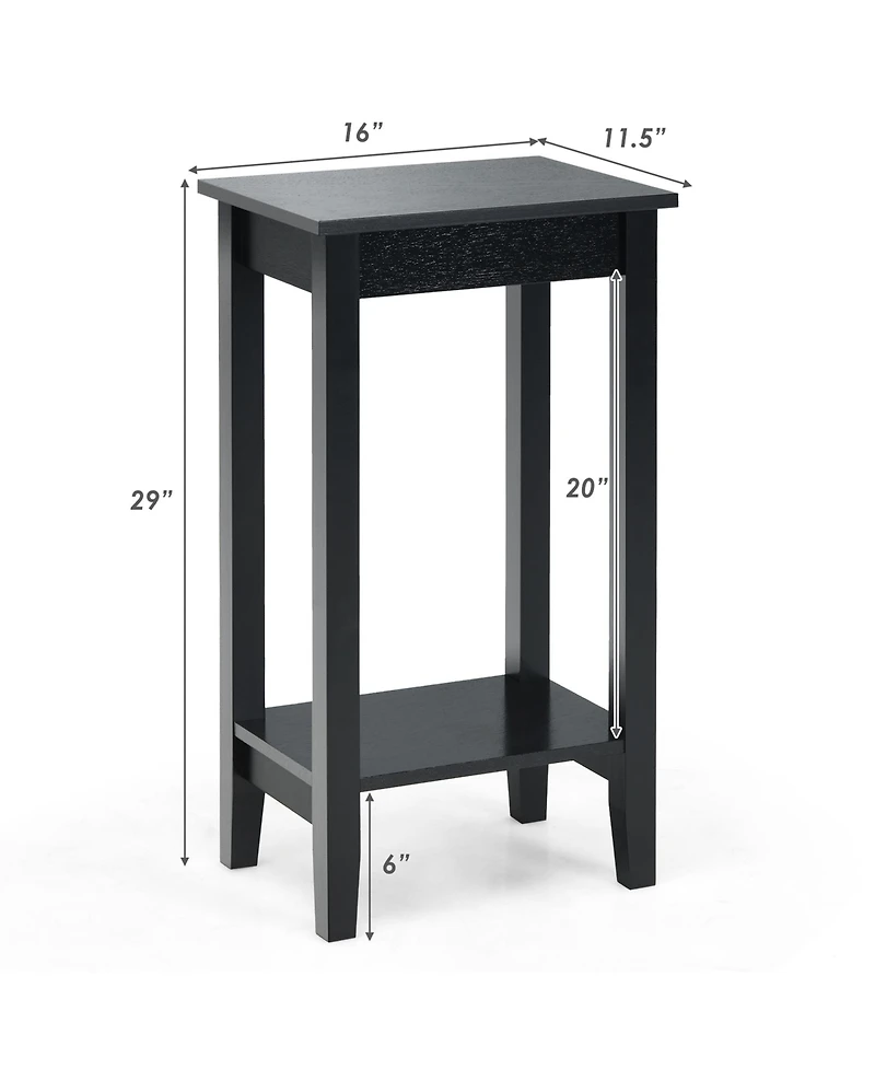 Costway 2-Tier Nightstand End Side Table Coffee Wooden Legs Bedroom