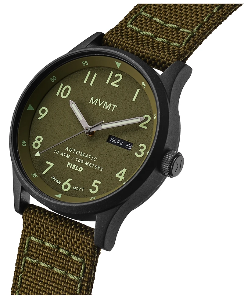 Mvmt Men's Field Automatic Green Canvas Strap Watch 42mm